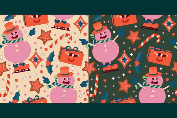 2 Groovy Christmas Character Pattern Illustrations