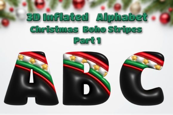 3D Christmas Alphabet: Boho Stripes Illustrations