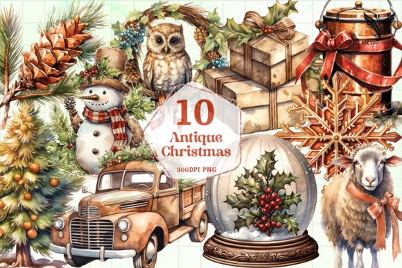 Antique Christmas Sublimation Clipart & Illustrations