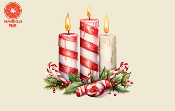 Christmas Candles with Candy C Illustrations