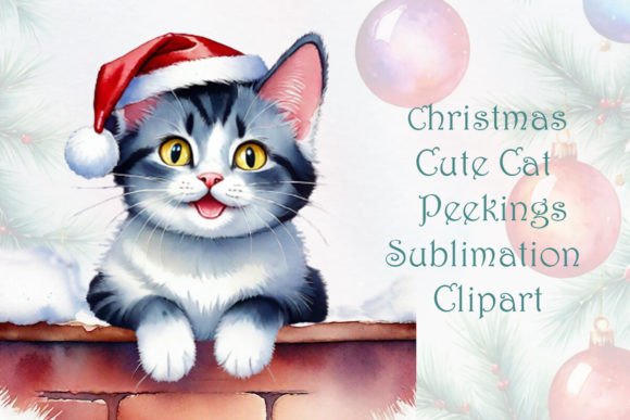Christmas Cute Cat Peeking Sublimation: Festive Illustrations