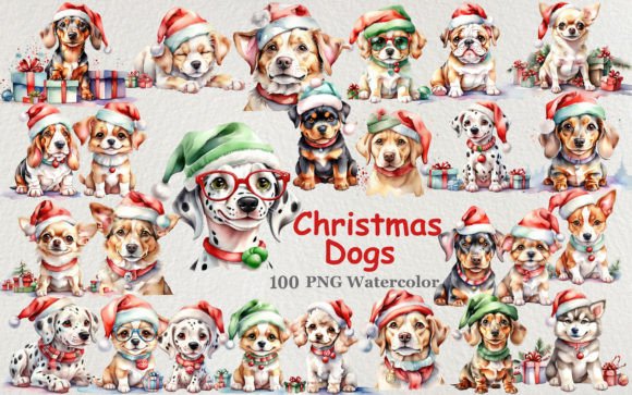 Christmas Dogs Watercolor Clipart Bundle: Illustrations Review