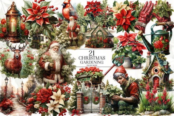 Christmas Gardening Illustrations for Crafters