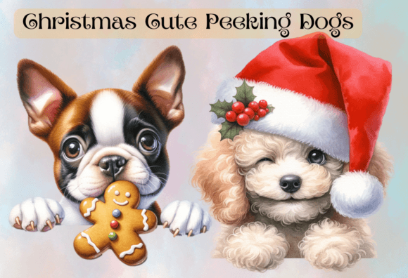 Christmas Peeking Dogs Clipart: Festive Illustrations