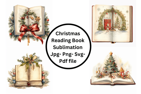 Christmas Reading Book Sublimation Illustrations
