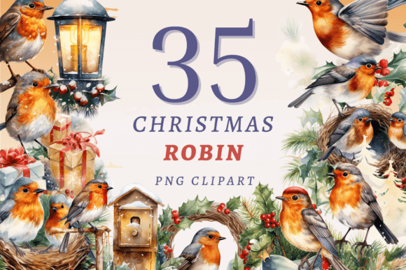 Christmas Robin PNG Bundle: Festive Illustrations