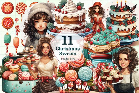 Christmas Sweets Watercolor Clipart PNG Illustrations