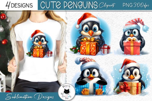 Cute Christmas Penguin Clipart: Festive Illustrations