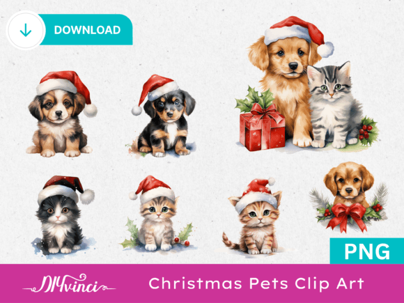 Cute Christmas Pets Clip Art: Festive Illustrations