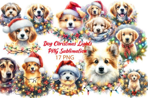 Dog Christmas Lights PNG: Festive Illustrations