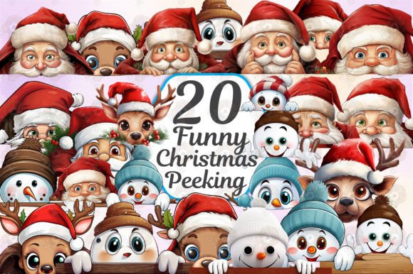 Funny Christmas Peeking Clipart PNG: Festive Illustrations