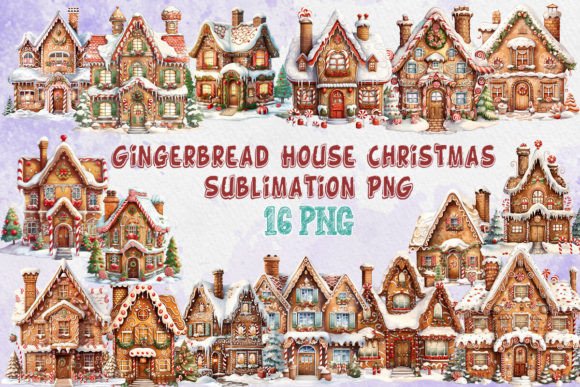 Gingerbread House Christmas Sublimation Illustrations