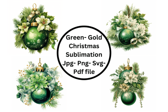 Green and Gold Christmas Sublimation Illustrations