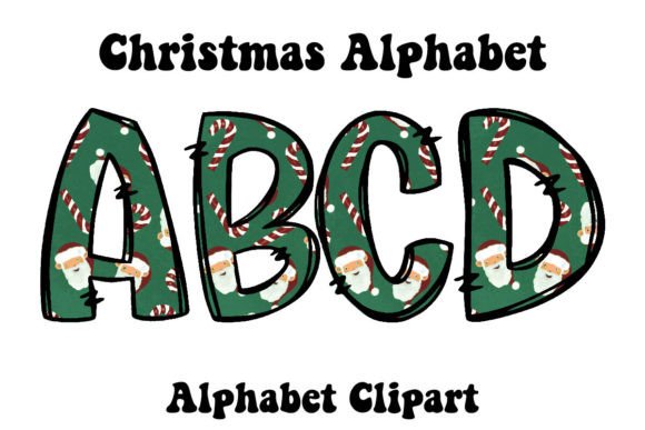 Green Santa Christmas Alphabet Doodle Illustrations