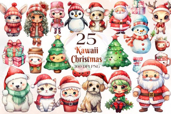 Kawaii Christmas Sublimation Clipart & Illustrations