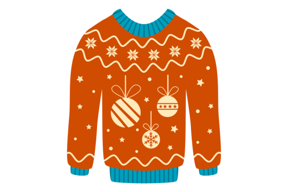 Knitted Sweater with Christmas Tree Ball Illustrations
