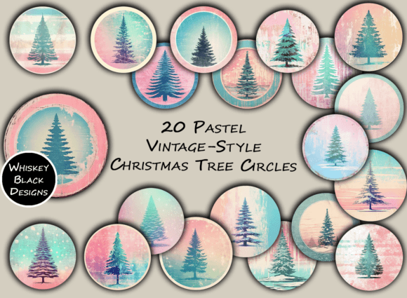 Pastel Christmas Tree Ornament Circles: Illustrations for Branding