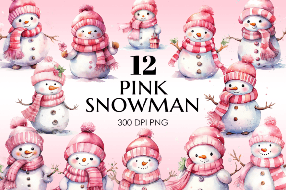 Pink Snowman Set: Cute Illustrations for Sellers