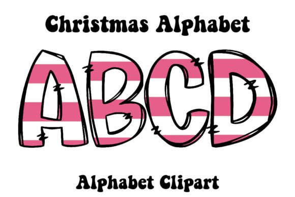 Pink Strips Christmas Alphabet Doodle Illustrations