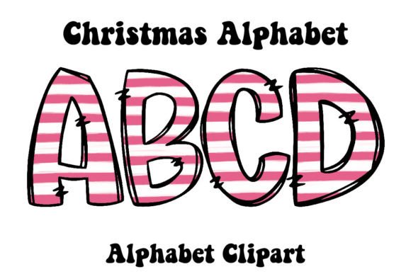 Retro Pink Strips Christmas Alphabet Illustrations