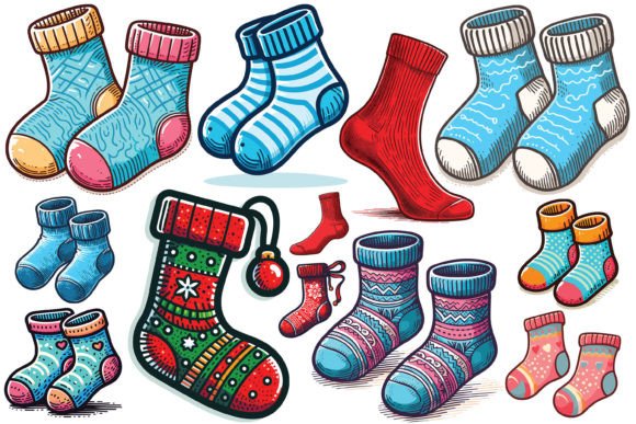 Reviewing 12 X Christmas Socks Bundle Illustrations