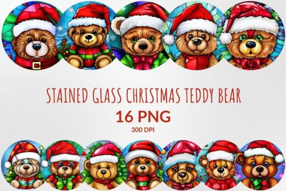 Stained Glass Christmas Teddy Bear Illustrations Review