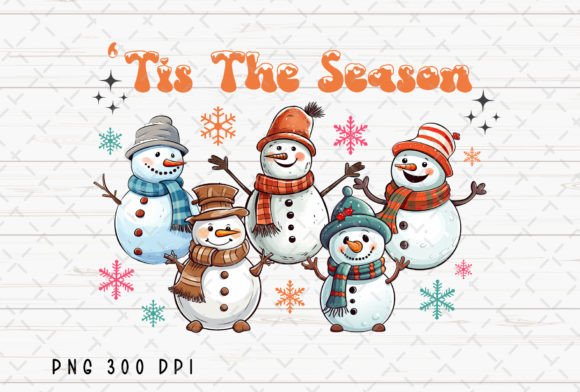 Tis the Season Snowman Retro Christmas Illustrations