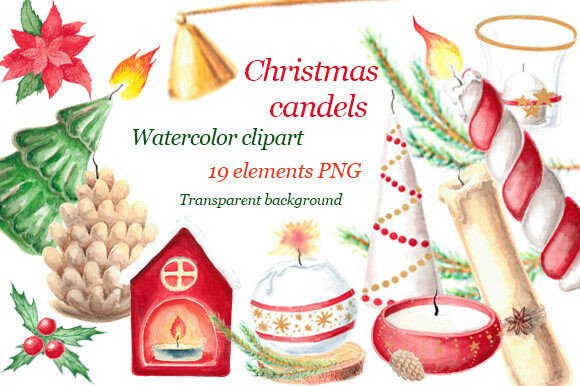 Watercolor Christmas Candles: Festive Illustrations
