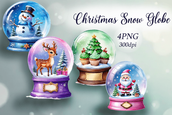 Watercolor Christmas Snow Globes Clipart Review